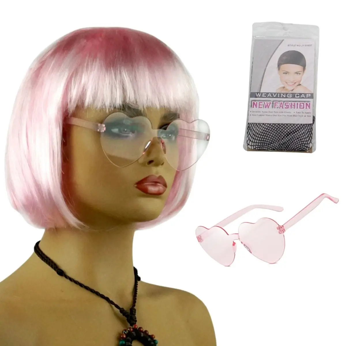 Anxin Brand Synthetic Fiber Wigs: Short Bob Hairstyle with Straight Bangs, Smooth and Shiny Texture, Rich in Texture, Available in Multiple Colors Such as Pink/Purple/Royal Blue/Black; Made from High- image 3