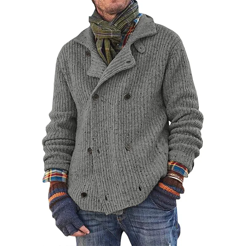 

Men Sweater Coat Spring Solid Color Cardigan Straight Knit Coat Male Casual Long Sleeve Double Breasted Turn-down Collar Sweater