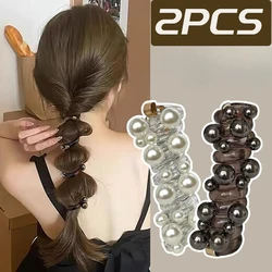 New Long Telephone Hair Rings Creative High Elastic Headwear Elegant Pearl Low Ponytail Holder Fashion Hair Bands for Women