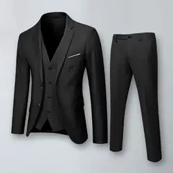 Men Suit Set Elegant Men's Formal Business Suit Set for Office Meetings Weddings Slim Fit Anti-wrinkle Jacket Vest Pants