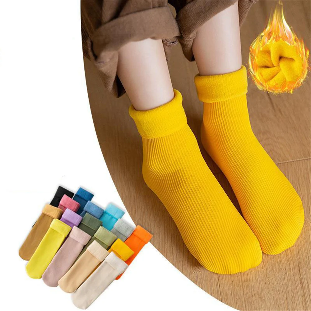 Autumn Winter Kids Warm Medium Tube Floor Socks Plush Thicken Thermal Children Fashion Solid Color Velvet Snow Socks