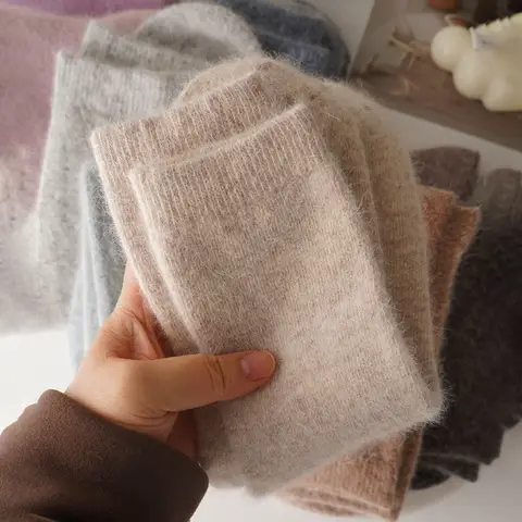 Wool Socks for Women Autumn Winter Medium Tube Socks Thickened with Wool Warm Rabbit Hair Socks Winter Black Cashmere Stockings