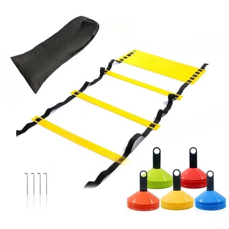 Escalera de agilidad de 20 pies y kit de entrenamiento de cono de velocidad para equipos de ejercicio para aumentar el calzado rápido