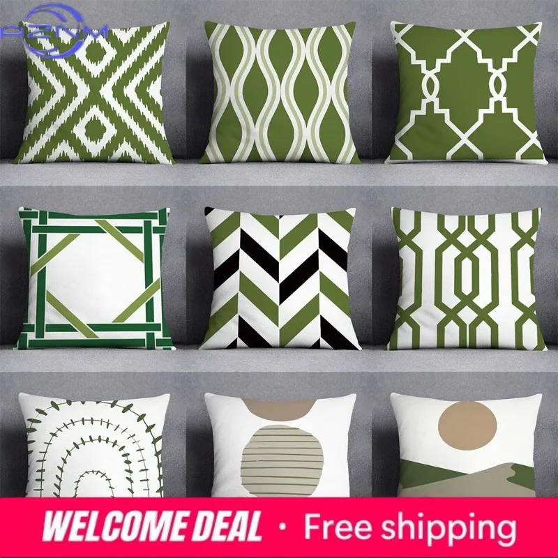 Green plants geometric pattern pillowcase sofa cushion living room bedroom pillow cover home fabric decoration