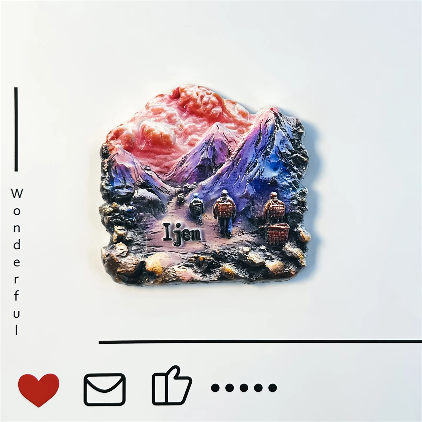 Indonesia, Ijen volcano, tourist destination, explorer souvenirs, blue flames, refrigerator stickers, message stickers