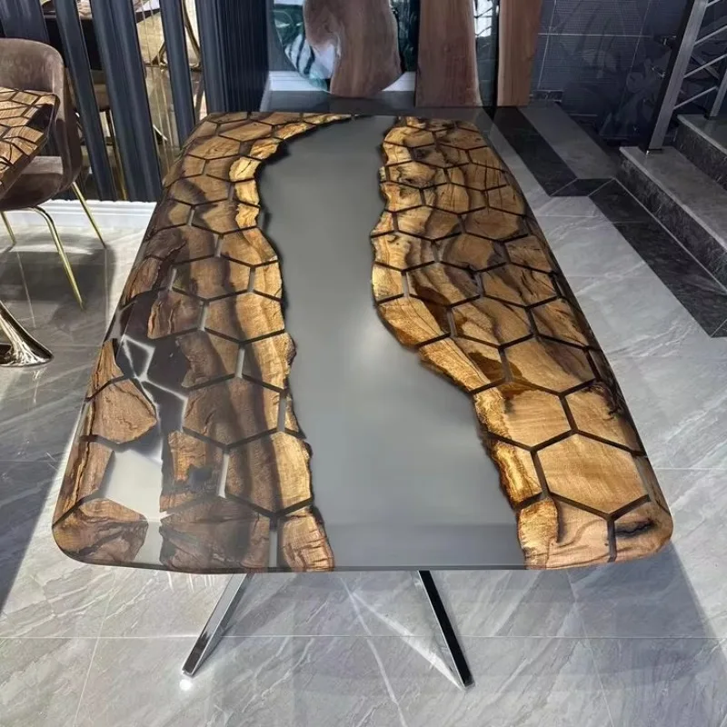 Table Delicate Best Price Modern Special River Design Epoxy Solid Wood Dining Table Set