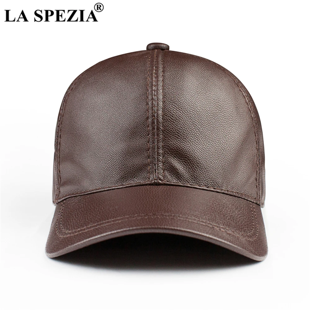 

LA SPEZIA Brown Baseball Caps Genuine Leather Hats for Men Real Cowskin Dad Hat Adjustable Autumn Winter Black Male Snapback