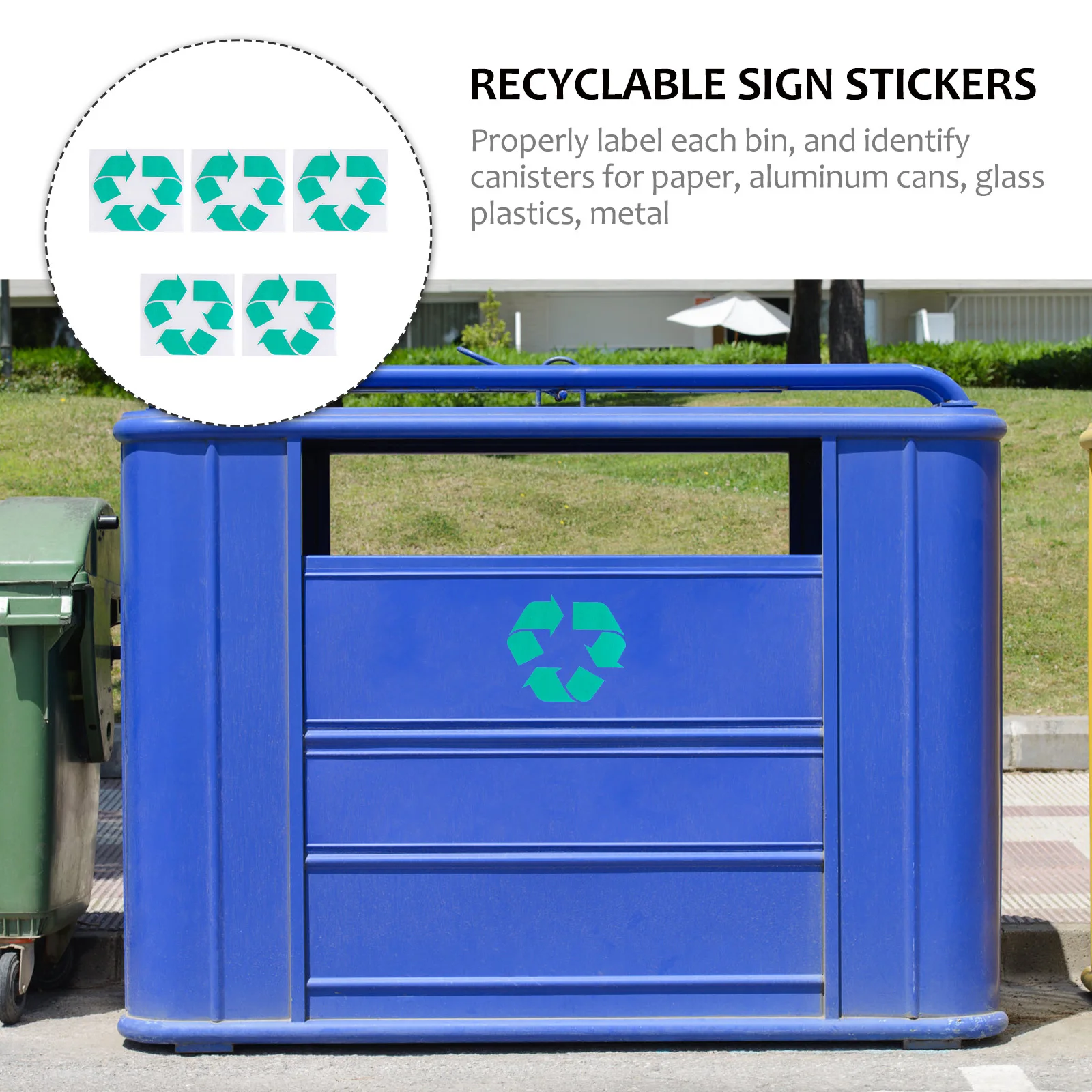 

5 шт. наклейки для переработки, зеленые самоклеящиеся этикетки для мусорного бака для дома, кухни, офиса, пригодные для вторичной переработки, наклейка, папка-органайзер