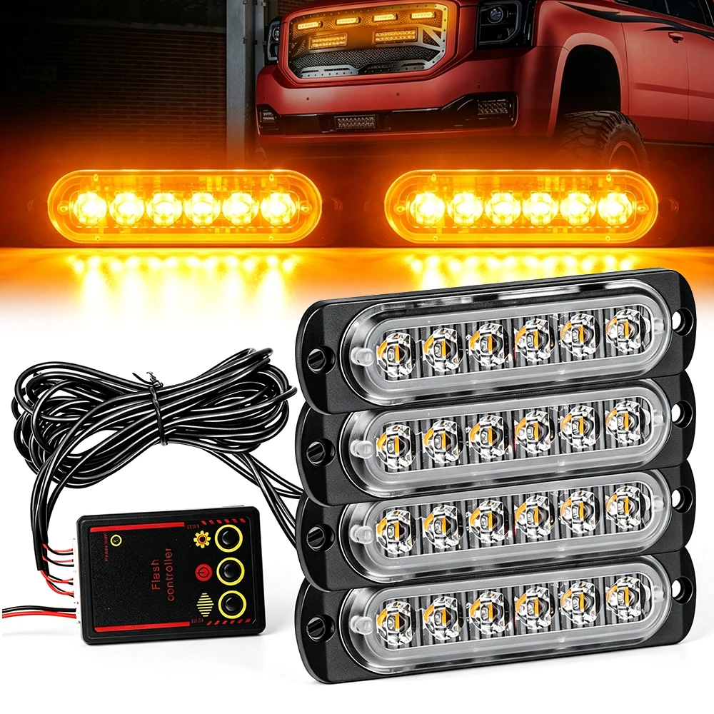Amber Grille Car Strobe Light LED Flash Emergency Signal Light Vehicles Grid Lamp White Daytime running lights 12V 24V