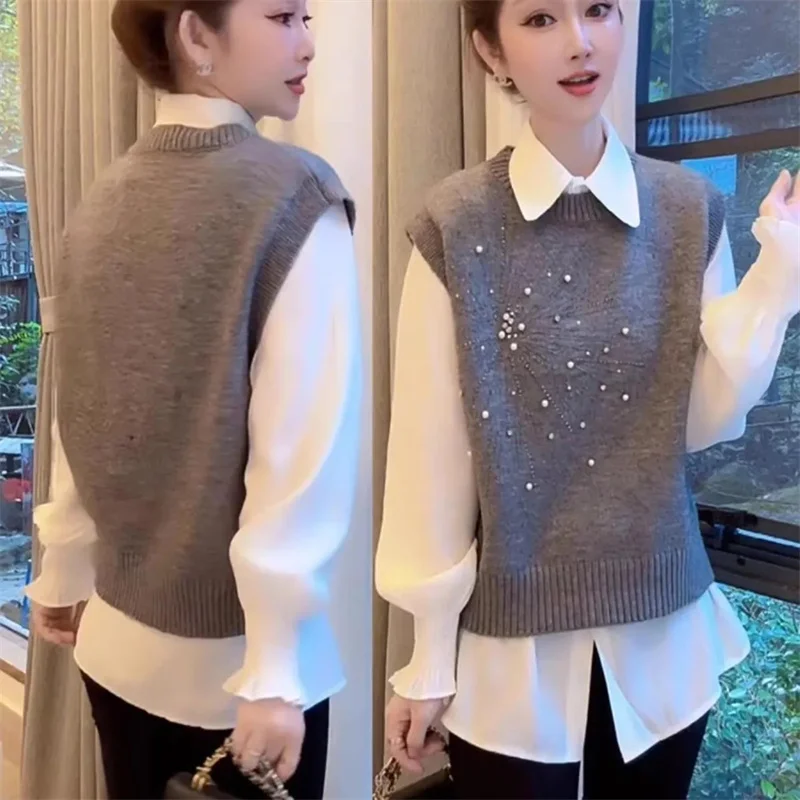 

Autumn Female Solid Color Sweater Waistcoat 2025 Lady Fashion Pullover Knitted Sleeveless Korean Women Round Neck Knitting Vest