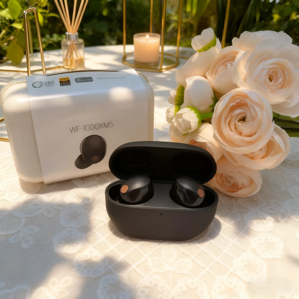 سماعات بلوتوث لاسلكية حقيقية WF-1000XM5 مزودة بتقنية سوداء وجسم مدمج وجودة صوت رائدة