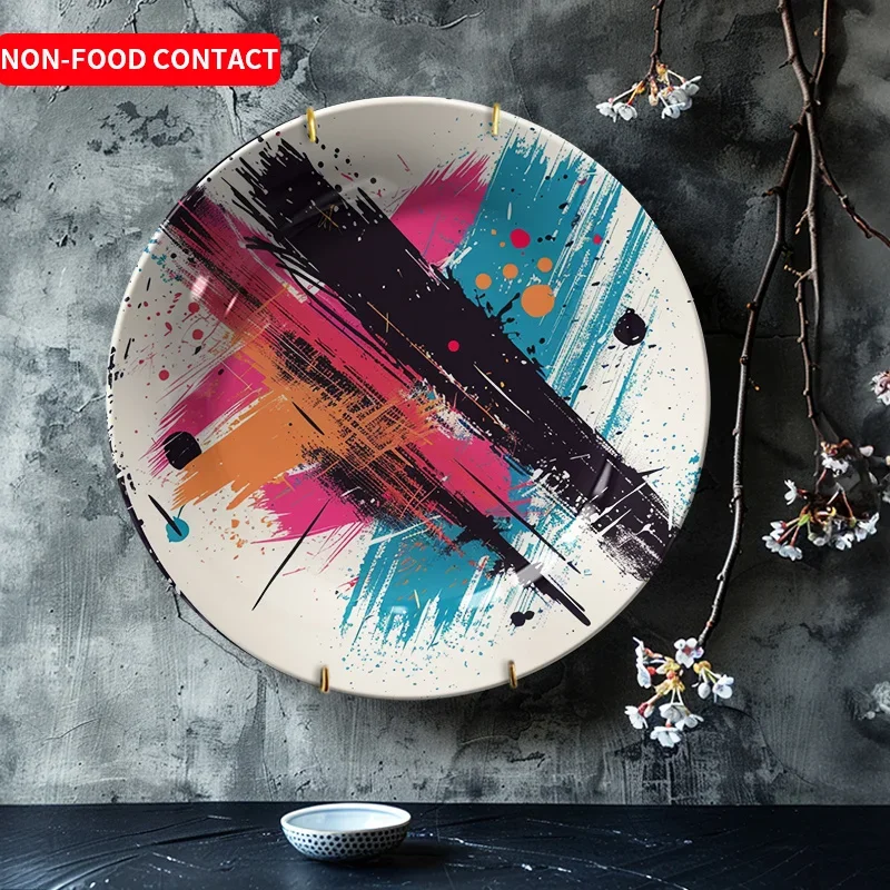 1pc Modern Abstract Ceramic Wall Art Plate - Non-Food Contact, Vibrant Color Splatter Design, Round Decorative Platter for