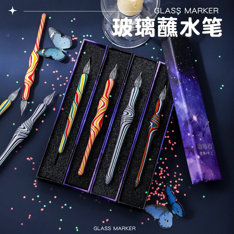 Magic Graffiti Colorful Glass Dip Pen, Signature Pen Student Writing Gift Pen