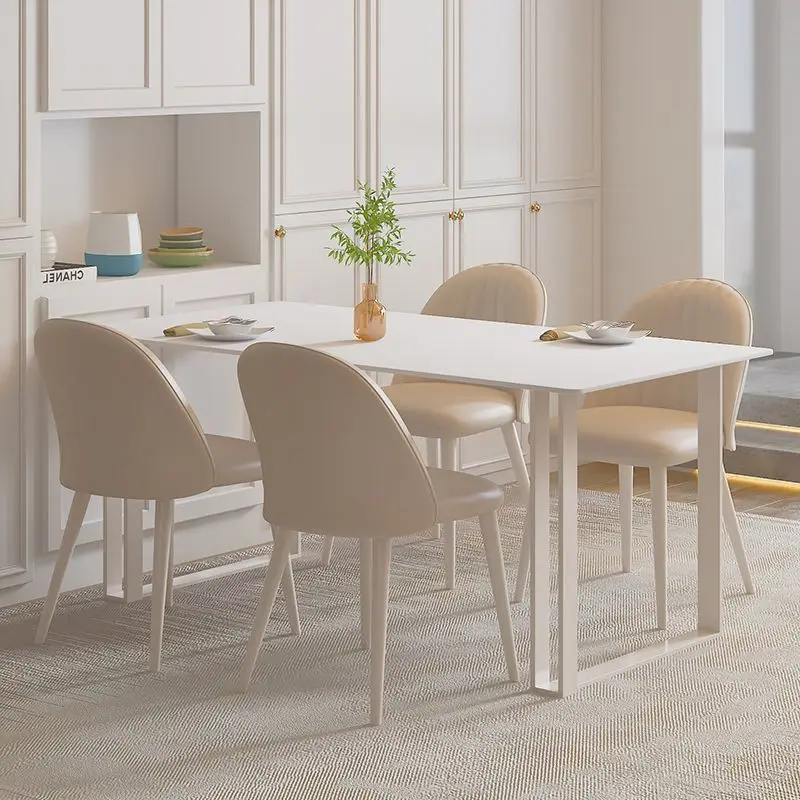 French cream wind rock board dining table household small apartment light luxury modern simple pure white new dining table