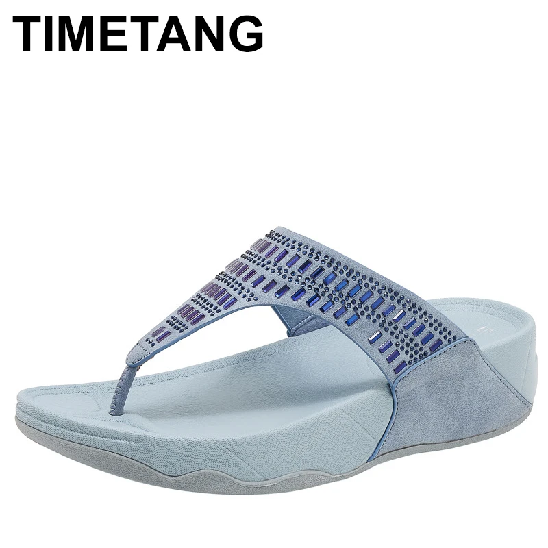 Sandalias informales antideslizantes para mujer, chanclas de plataforma suave con diamantes de gamuza, zapatillas de playa para caminar, zapatos de verano