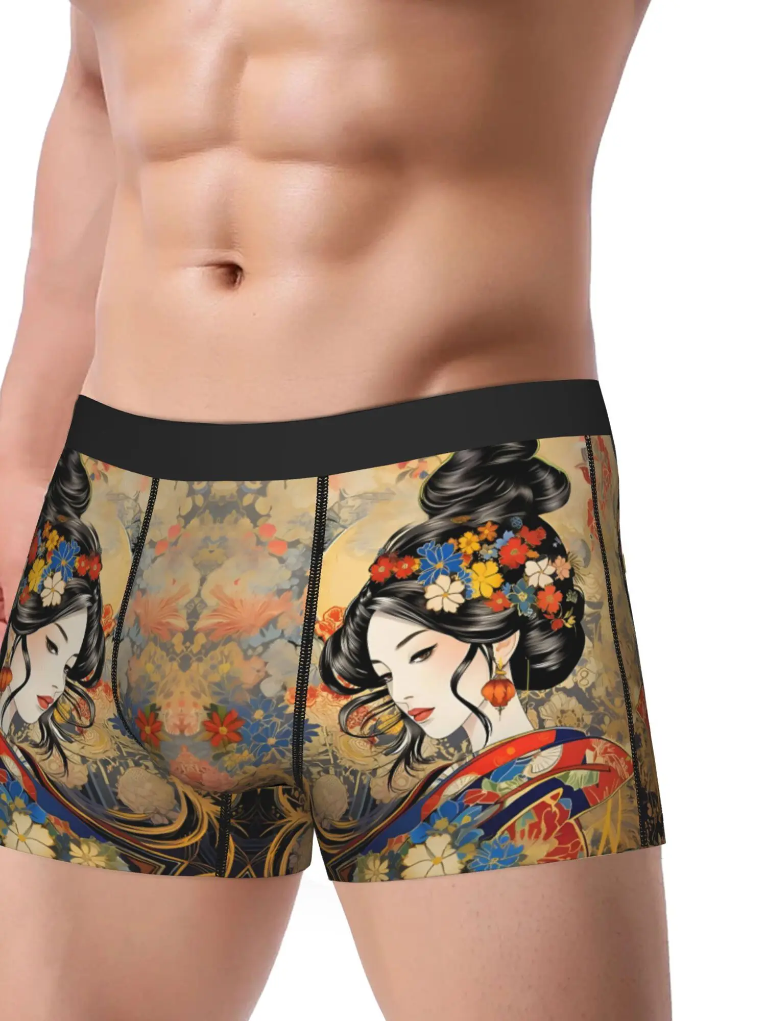 Boxer Briefs Featuring Prints of Japanese Geisha And Men
