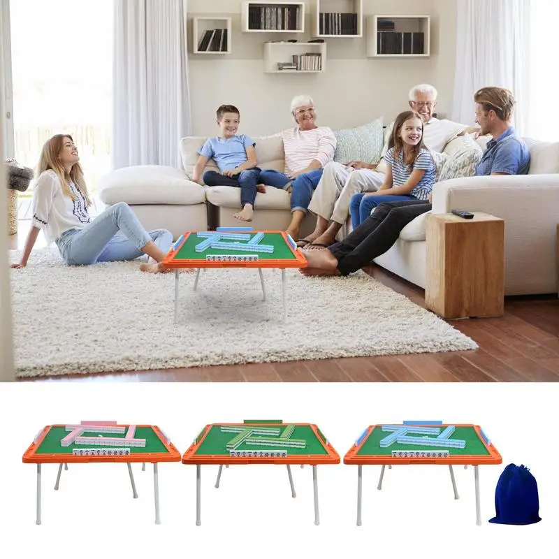 Travel Mini Mahjong Set Portable Mini Game Set Smooth Polishing No Odor Travel Game Set Includes Table Legs For Travel