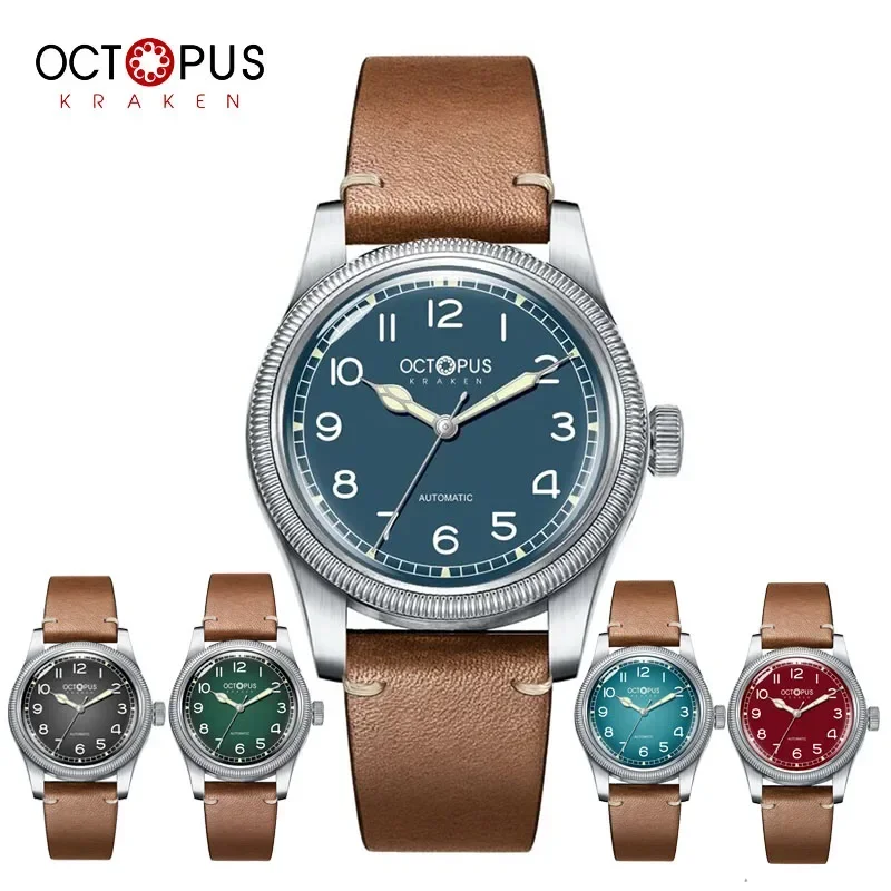 Octopus Kraken Pilot Watch NH35 Movement Automatic Stainless Steel Sapphire Glass 100M Waterproof Vintage Men Luxury Wristwatch