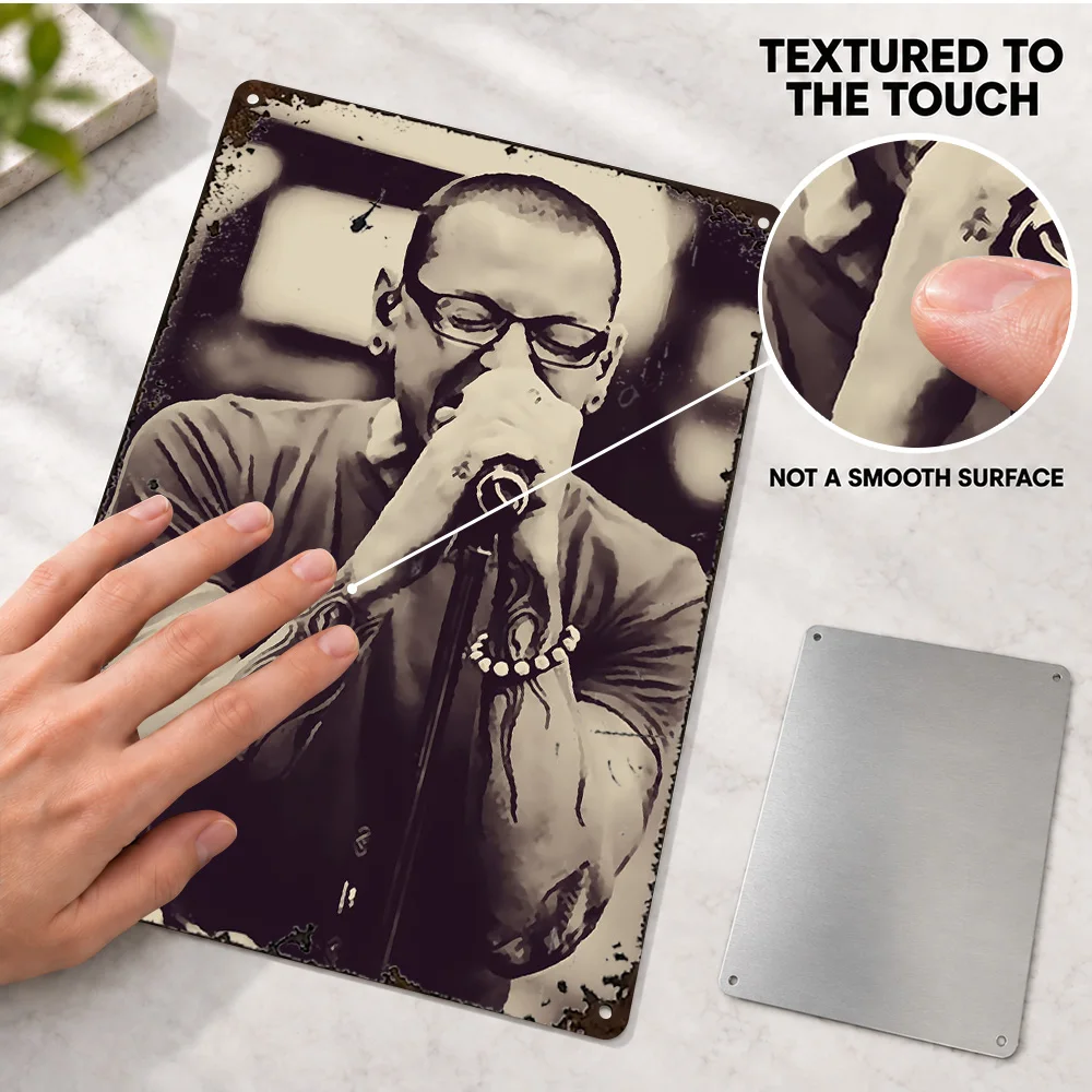 Linkin Park Vocalist Printed Poster Personalized Aluminum Metal Sign Sepia Photography Wall Art For Home Studio Music Lover Gift