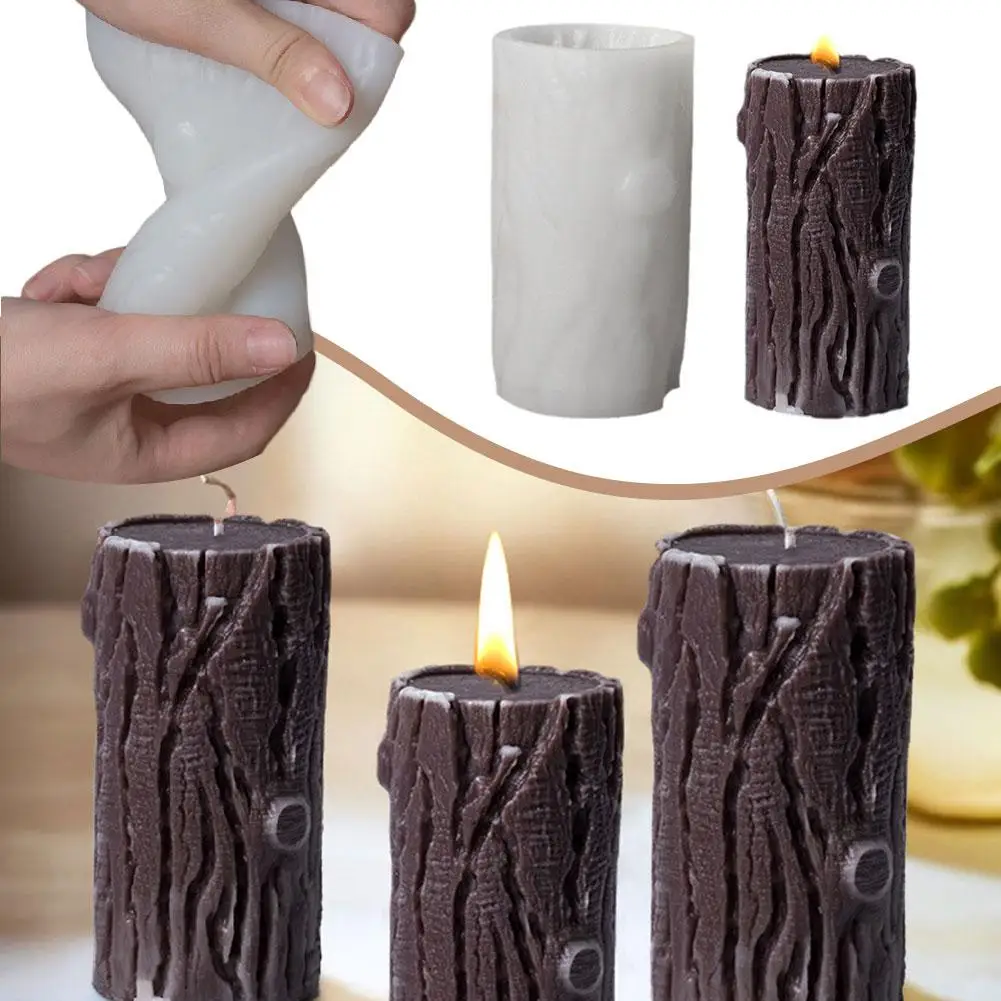 DIY Wood grain cylindrical candle silicone mold bark stump resin 2024 molds gift Christmas irregular geometric mould gypsum S7S8