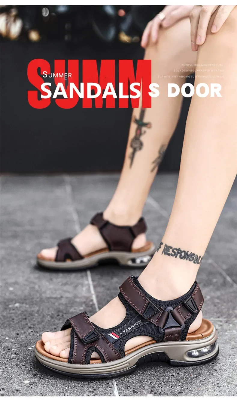 Neue Sommer Echtes Leder Männer Sandalen Mode-Design Atmungsaktive Casual Schuhe Männer Weichen Boden Outdoor Strand Sandalen Große Größe 46 – Detail 3