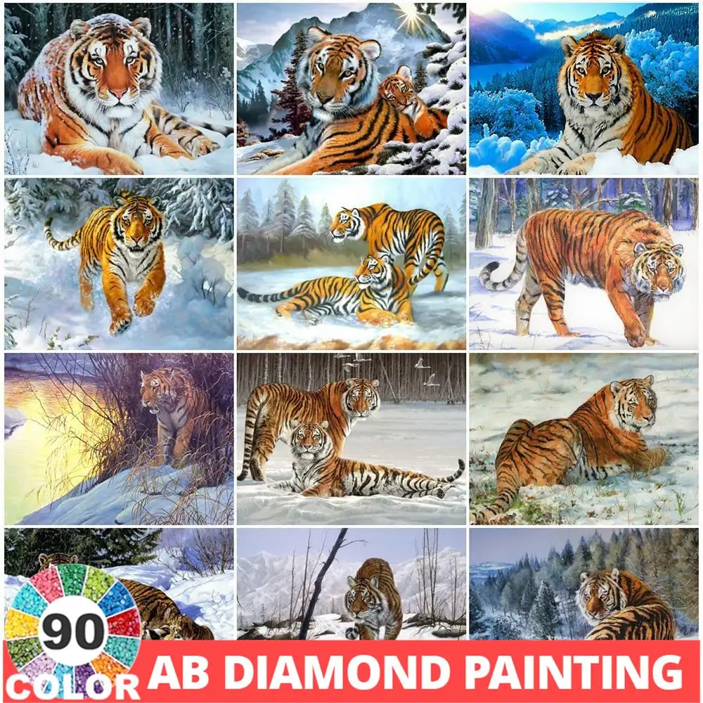 AB 90 Colors Diamond Painting 5D Embroidery Tiger Winter Animals Picture Of Mosaic Home Decor Full Drill Wall Stickers Art Kit