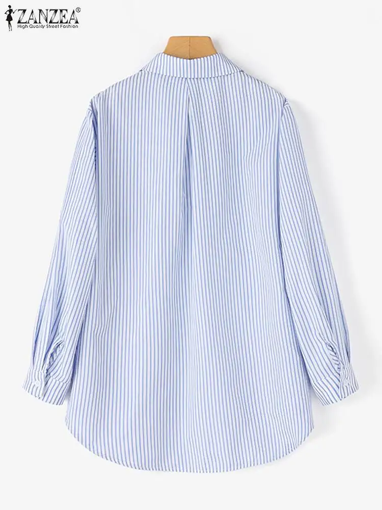 Vintage Lapel Neck Long Sleeve Striped Shirt ZANZEA Fashion Women Blouse Casual OL Work Tops Buttons Up Blusas Loose Chemise