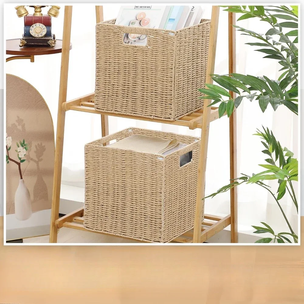 12 Pcs Wicker Baskets Storage 11 Inch Wicker Baskets for Cube Rattan Storage Baskets Foldable Large Woven Wicker Basket with