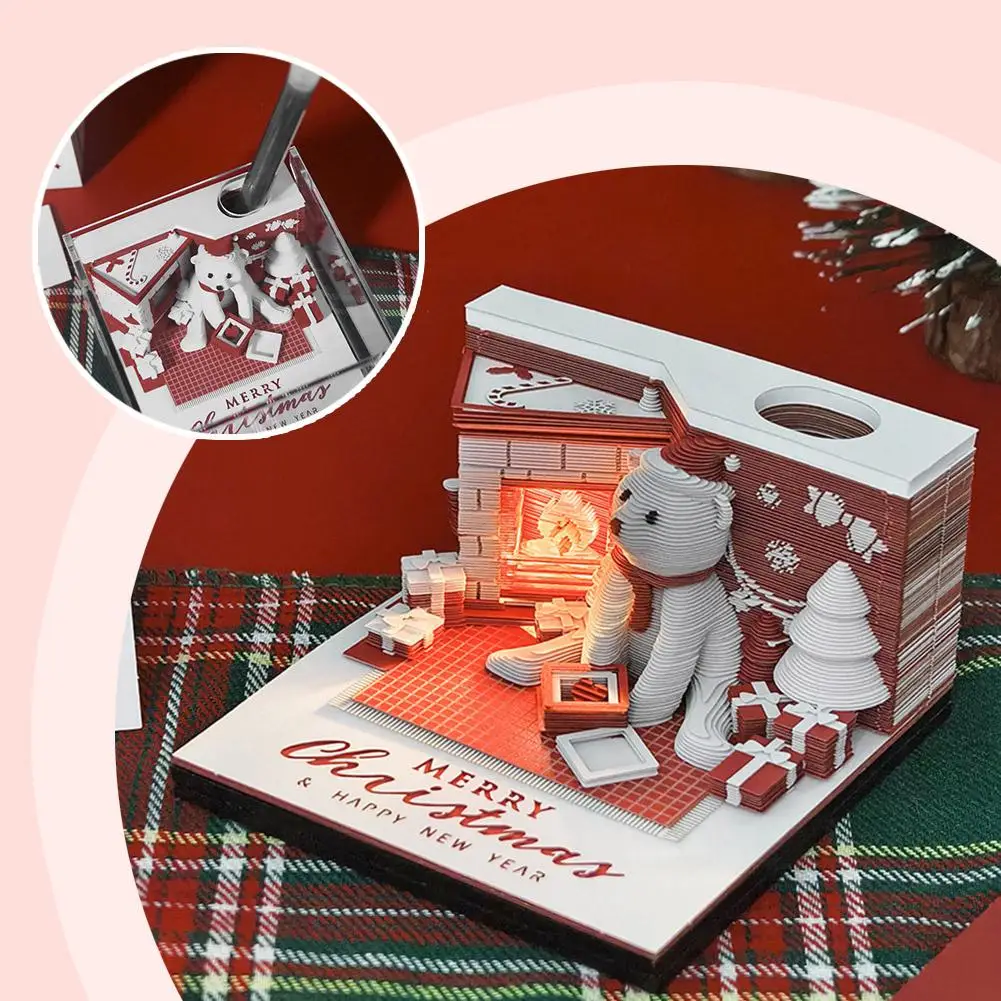 Christmas Bear Mini 3d Note Pad 2025 Calendar Desktop 3d Block Novel Birthday Pad Notes Paper Memo Decor Gift Offices Note J5z7