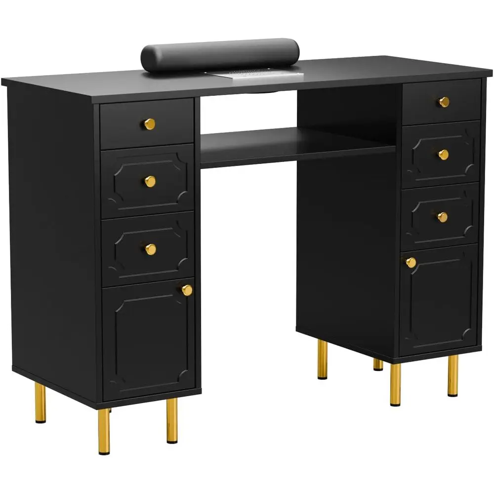 Electric Dust Collector Nail Desk with Storage Drawers, Wrist Cushion, and Acrylic Resistant Surface for Professional Manicure S
