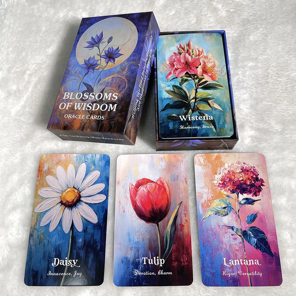 Flowers Tarot Cards, Blossoms Of Wisdom Oracle Cards, 56-Cards With PDF Guidebook, Beautiful Oracle Deck, Clarity Cards, 12x7cm