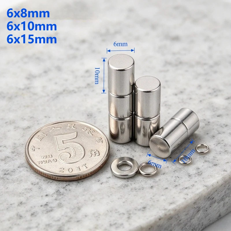 Strong N35 Round Disc Neodymium NdFeB Magnet 6x8mm 6x10mm 6x15mm Permanent Small Magnets for Fridge & DIY Craft