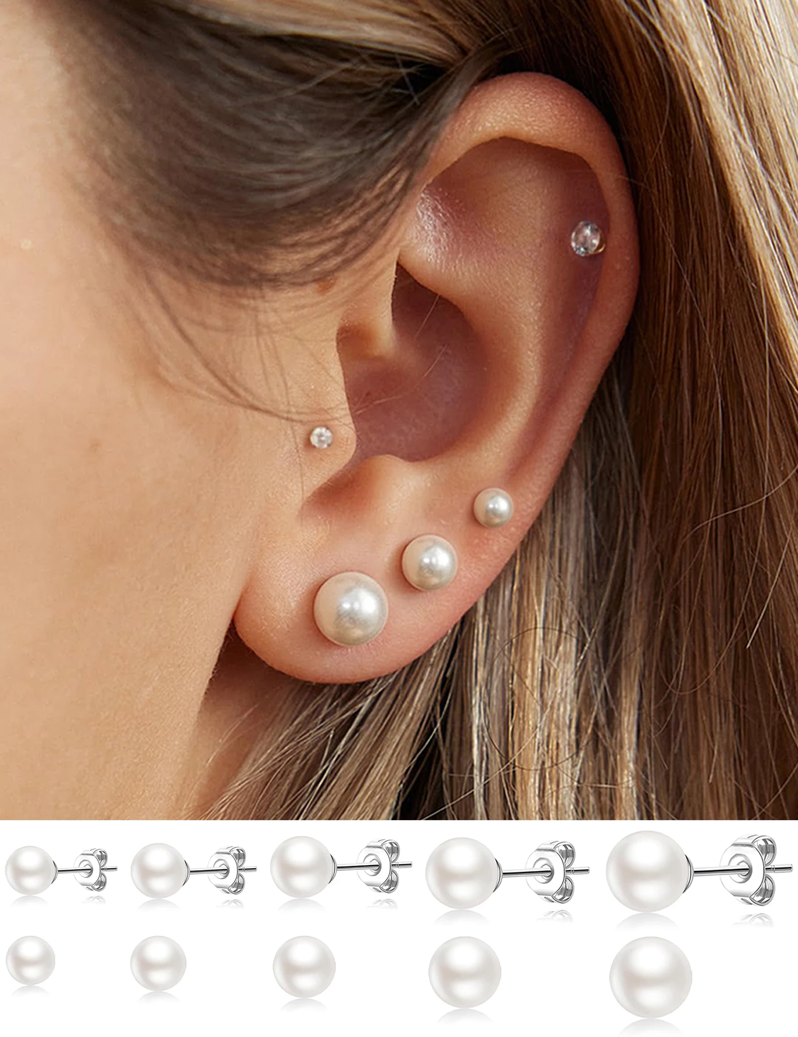 5 أزواج [وزن الفولاذ المقاوم للصدأ 13 جرام] أقراط من الفولاذ المقاوم للصدأ 316L للنساء والرجال، مجموعة أقراط صغيرة الحجم مع متعددة