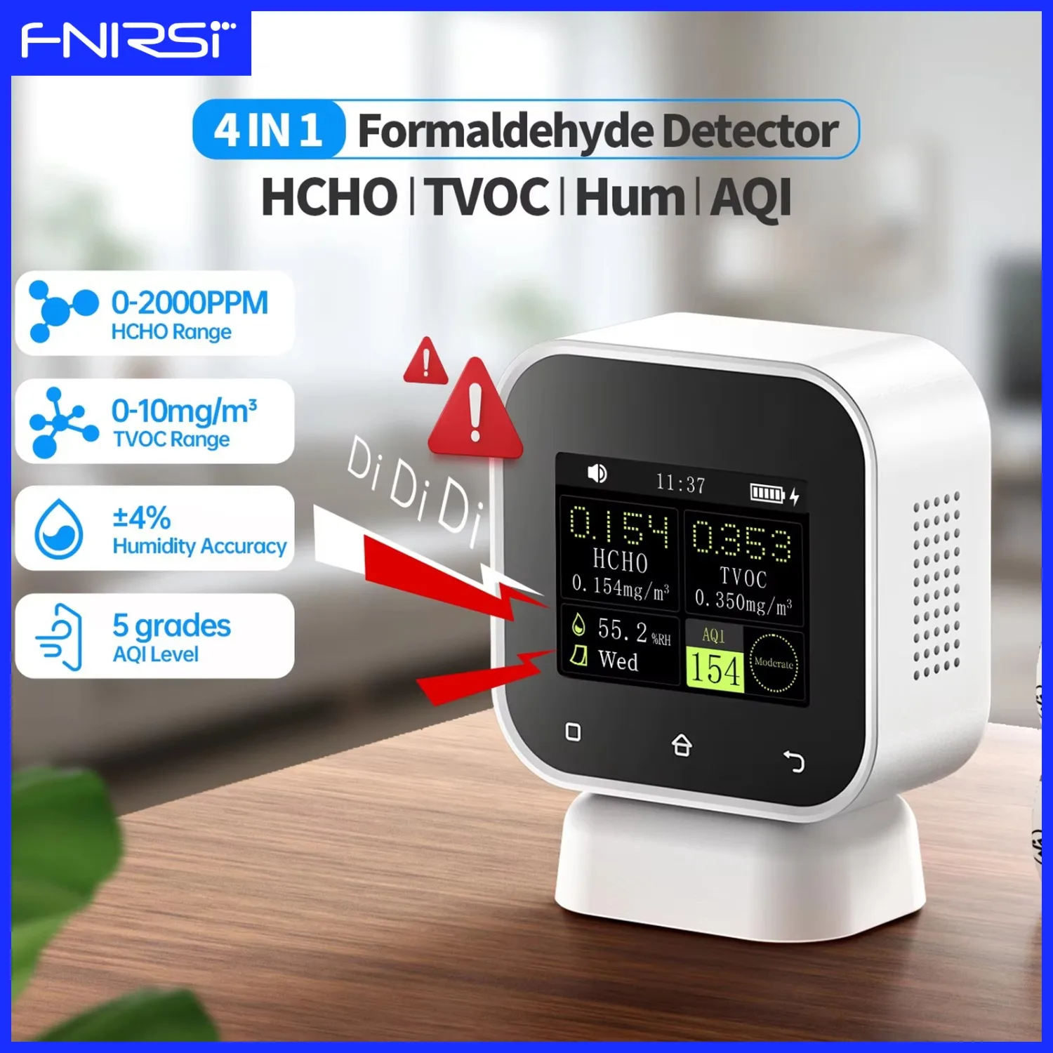 FNIRSI SFD-02 Formaldehyde Detector Indoor Air Quality Testing TVOC Temperature Humidity Tester Touchscreen for Home and Office