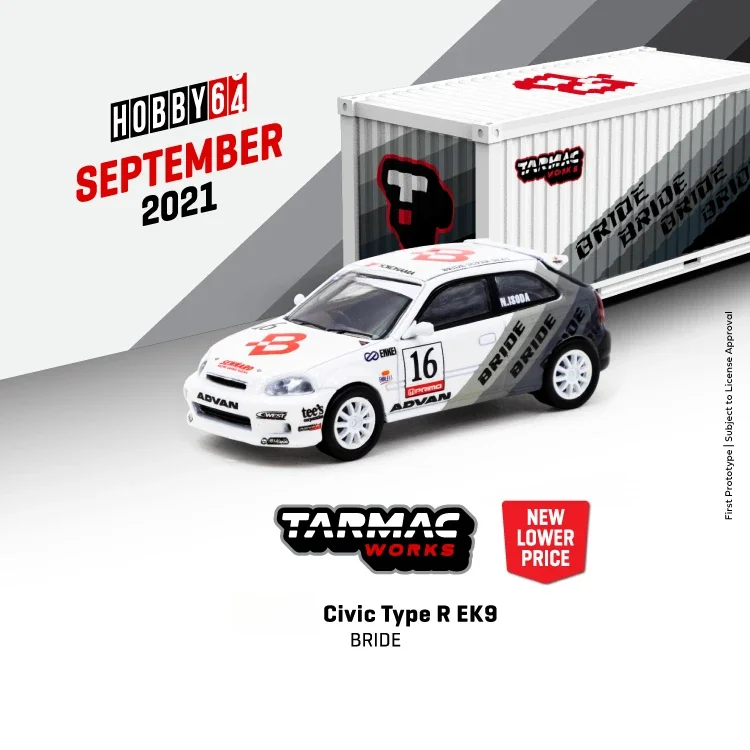 Tarmac nous-mêmes 1:64 Type R EK9 BRIDE #16 avec conteneur Diecast Model Car