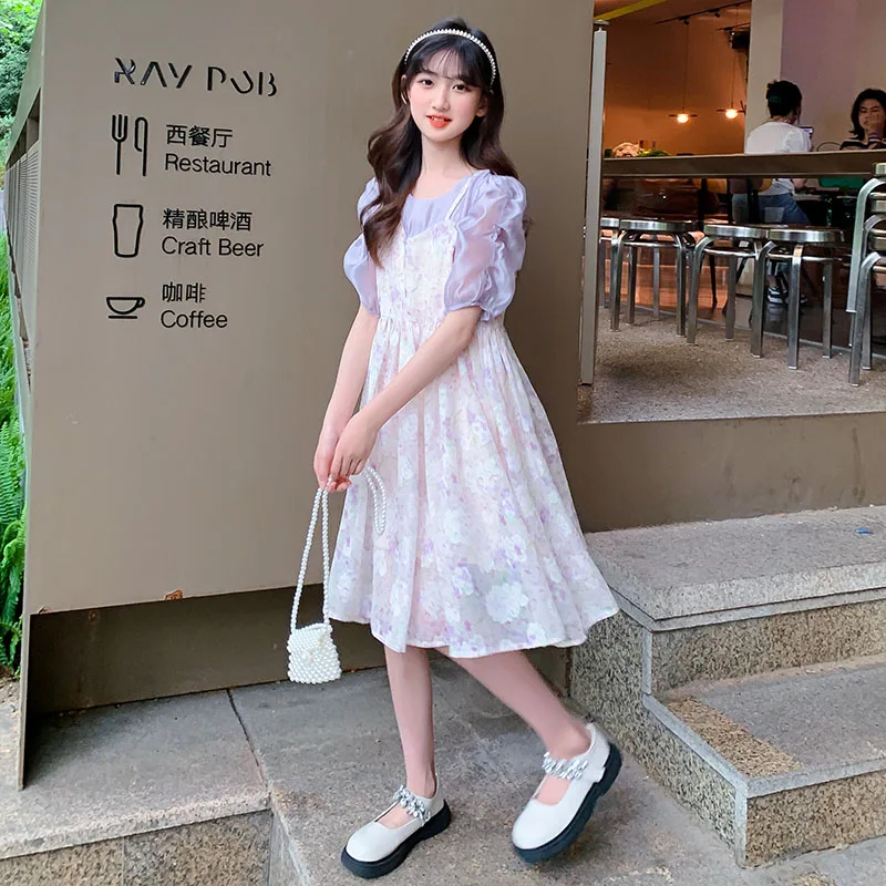 Printed Girls' Long Skirts Summer Breathable 2022 Factory New Style Children's Holiday Dresses Slings Baby Princess Dress cheap