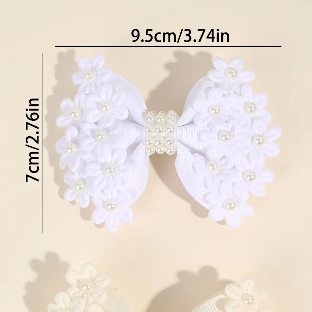 2PCS Sweet Floral Bow Hairpins Ribbon Flower Hairclips For Little Girls Sweet Pearl Barrette New Headwear Kids Hair Accessories