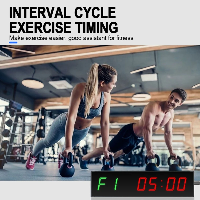 Gym Timer, Interval Clock with Clear LED, Crossfits Timer Countdown/Up Stopwatch