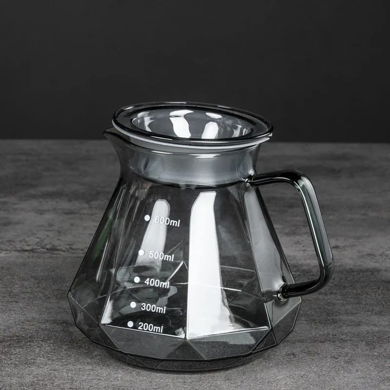 Clear Glass Coffee Carafe, Diamond Shaped Coffee Pot with Reusable Coffee Filter Cup, Standard Glass Coffee Pot