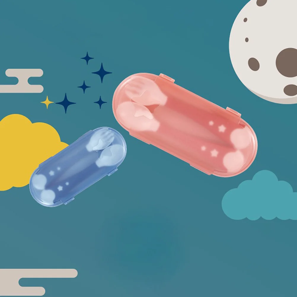 1 مجموعة المحمولة الاطفال أدوات المائدة مسننة شوكة ملعقة ناعمة مستديرة عدم الانزلاق تصميم لينة مقبض أدوات المائدة تغذية صحية للأطفال #1