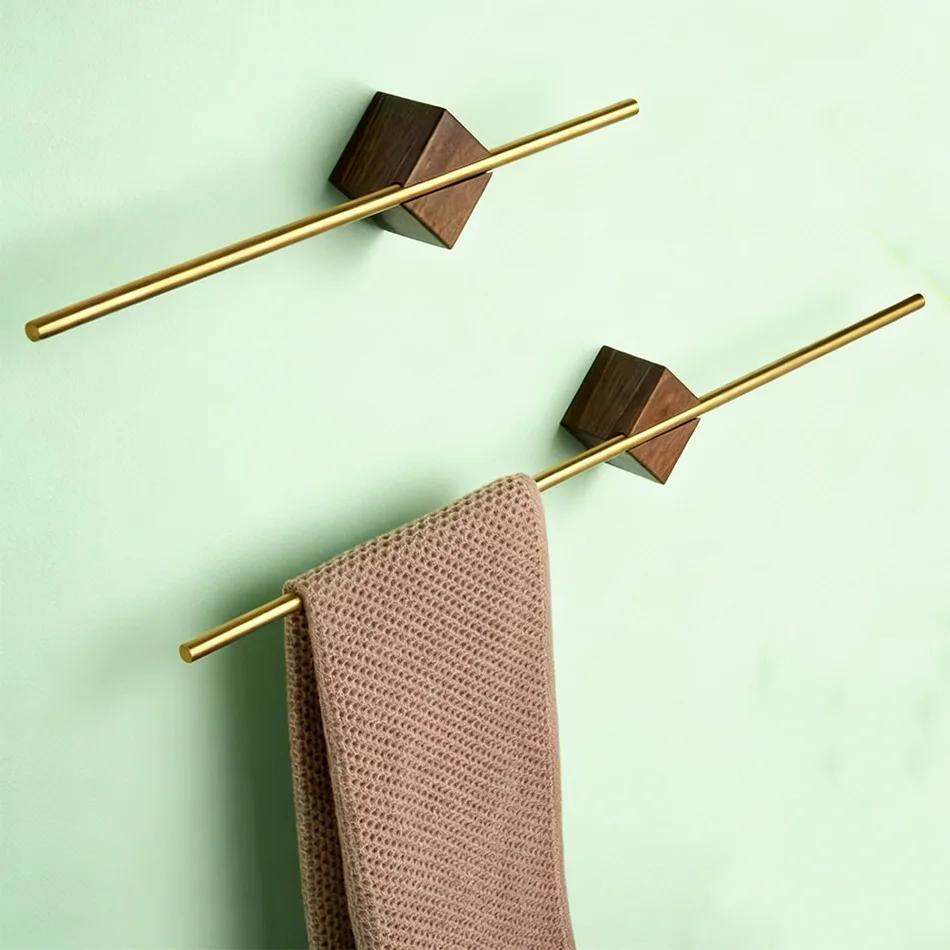 

Wood Towel Bar Movable Walnut Gold Black Aluminum Wall Mounted Lavatory Bathroom Towel Holder Shelf Storage Hanger 30 40 50CM