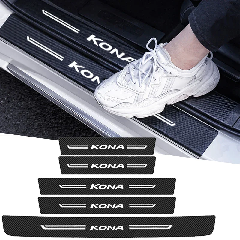 Scuff Scratch Door Threshold Waterproof Strip Auto Interior For Hyundai KONA Logo Sill Trim Stickers Decals Waterproof Film Tape