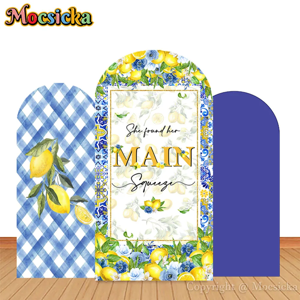 Mocsicka Bridal Shower Arch Backdrop Photography Yellow Lemon White Blue Tile Backdrop Decor Kid Baby Birthday Photobooth Studio