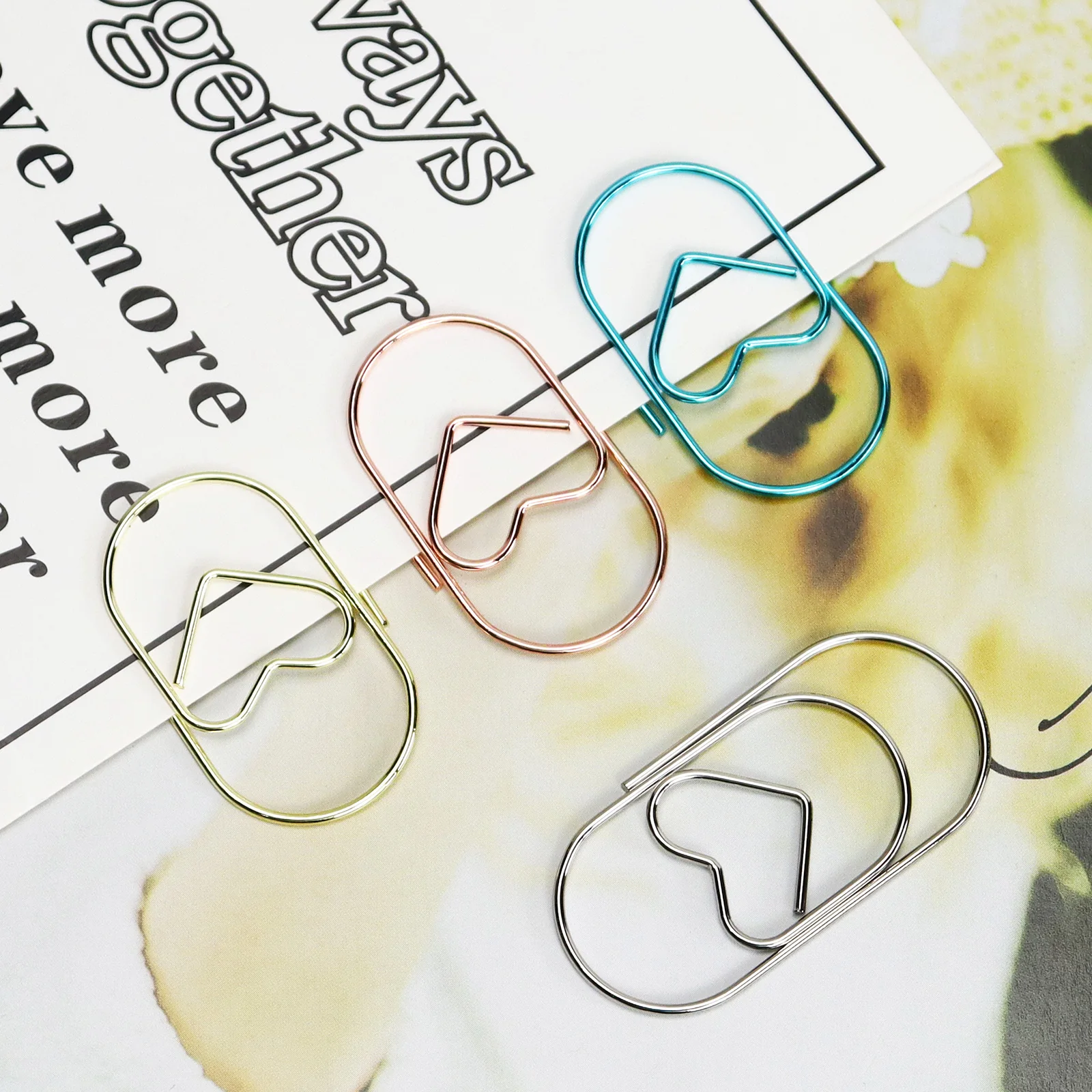 

30PCS/Box Heart Star Shaped Paper Clips Bookmark Big Size Rose Gold Photos Letter Paper Clip Stationery School Office Supplies