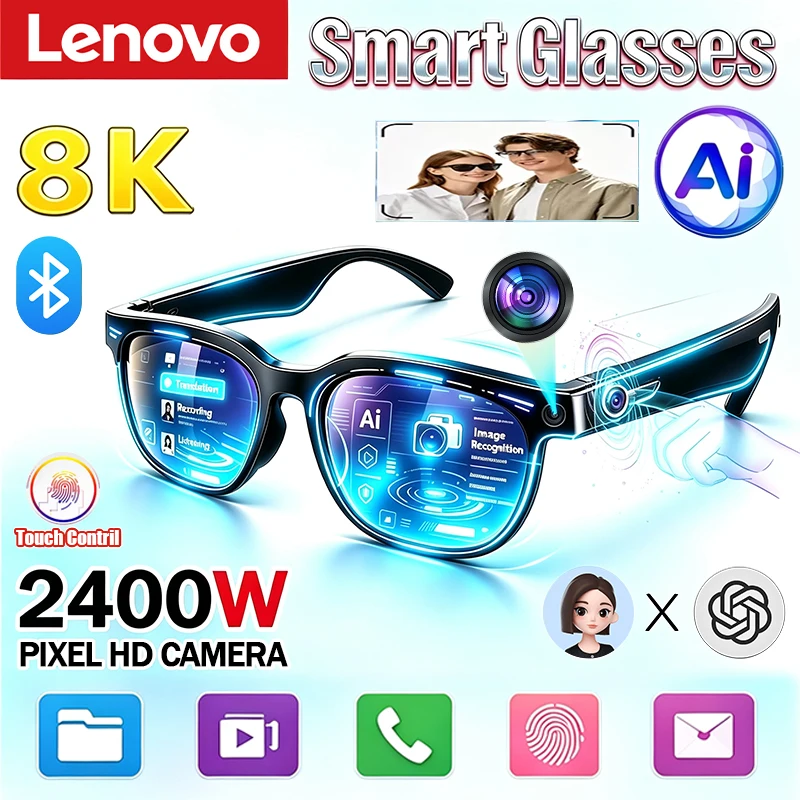 Lenovo 2026 New Smart Glasses AI Translation Bluetooth Conversation Recording Listening To Music Smart Sunglasses for Men Women