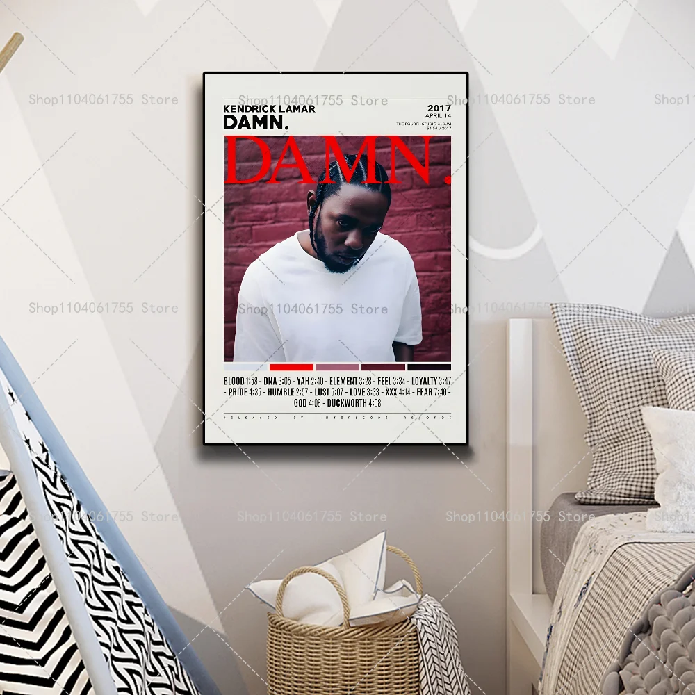 1PC Rapper Hip Hop Kendrick Lamar Damn Album Poster Self-adhesive Art Waterproof Paper Sticker Coffee House Bar Room Wall Decor