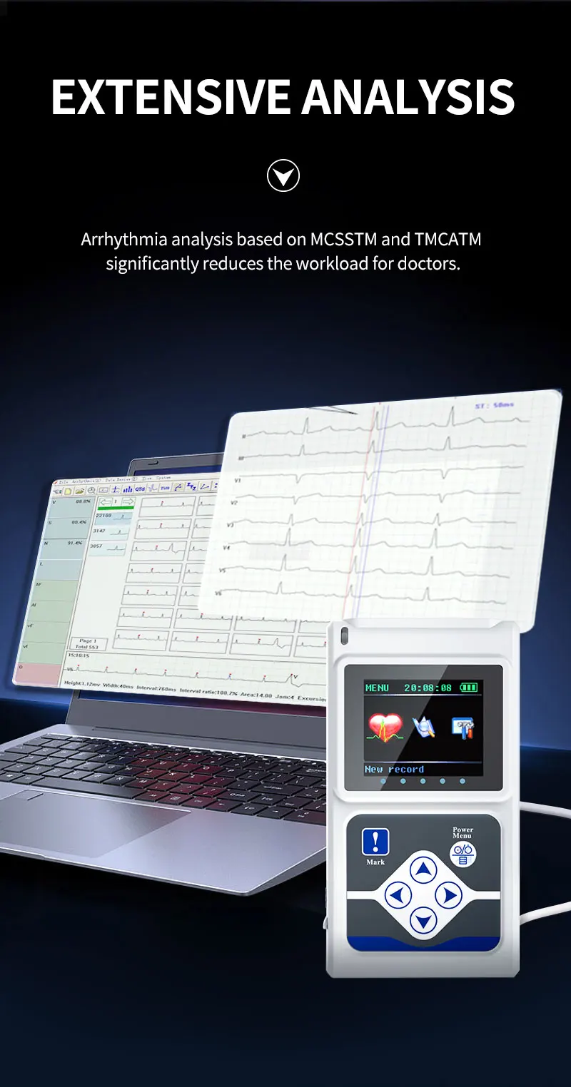 CONTEC Offical TLC9803 Genuine 3 Channels ECG Holter Monitor System 24-Hour Dynamic EKG Recorder for Heart Rate Monitor