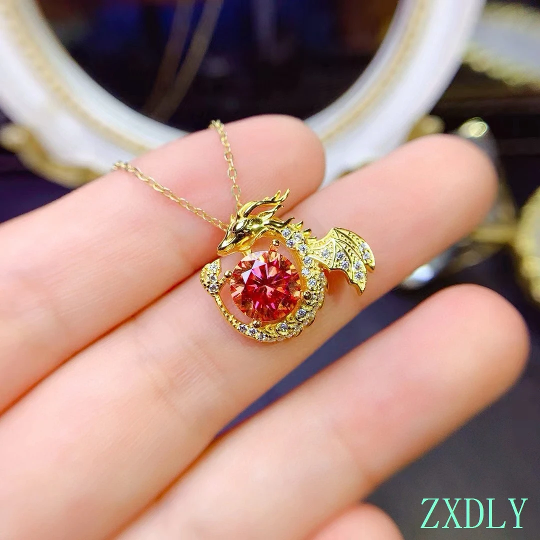 2024 Newest Dragon Necklace Watermelon Red Moissanite for Girl Pendant real 925 sterling silver birthday 2ct Gemstone Good Gift