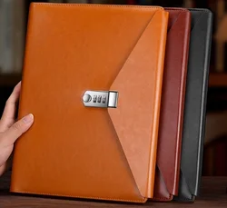 Name Logo Customize A4 Folder with Password Faux Leather Files Holder Business Contract File Folders Manager Organizer
