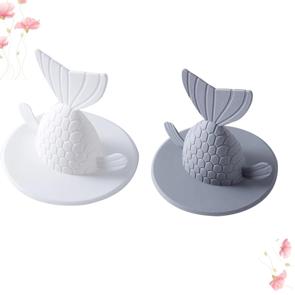 

2pcs Fishtail Floor Drain Plug Deodorant Sink Cover Strainer Blocking Odor Insect Kitchen Bathroom Utility Sink Stopper Grey